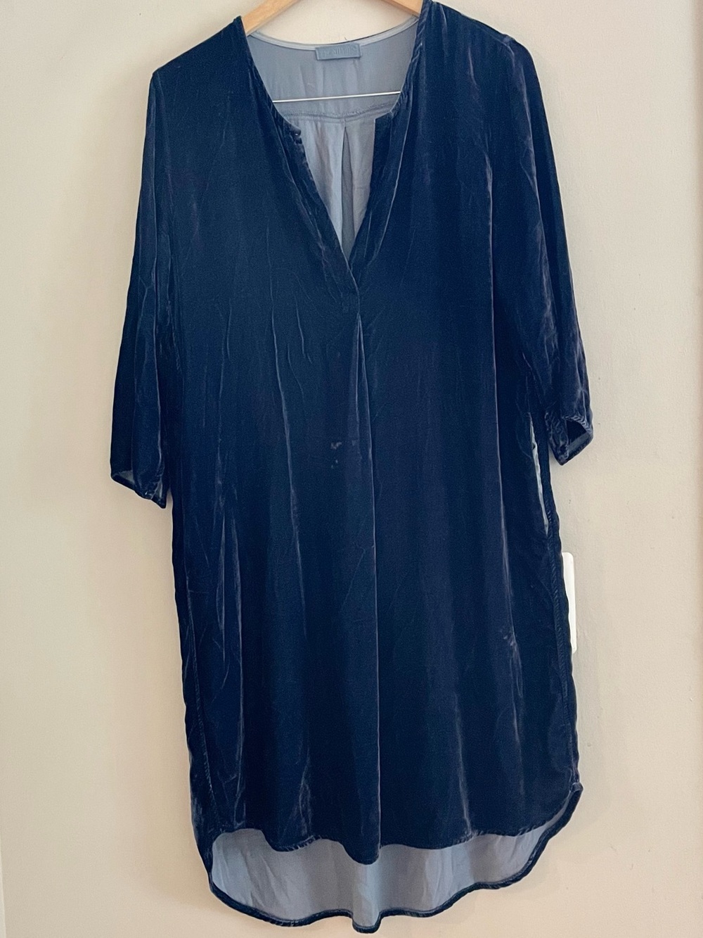 CP Shades Velvet V-Neck Tunic Dress Silk Blend Deep Navy Sz Medium- EUC